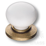 Ручка кнопка керамика с металлом, белый/старая бронза (3005-40-000)